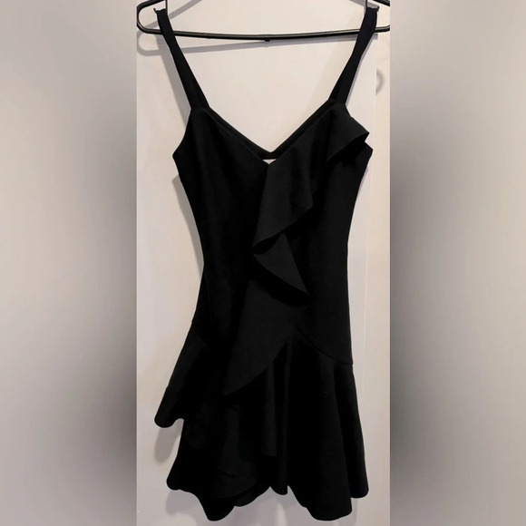 CINQ À SEPT Zahara mini Dress v-neck ruffle sleeveless designer black cocktail - Picture 3 of 10